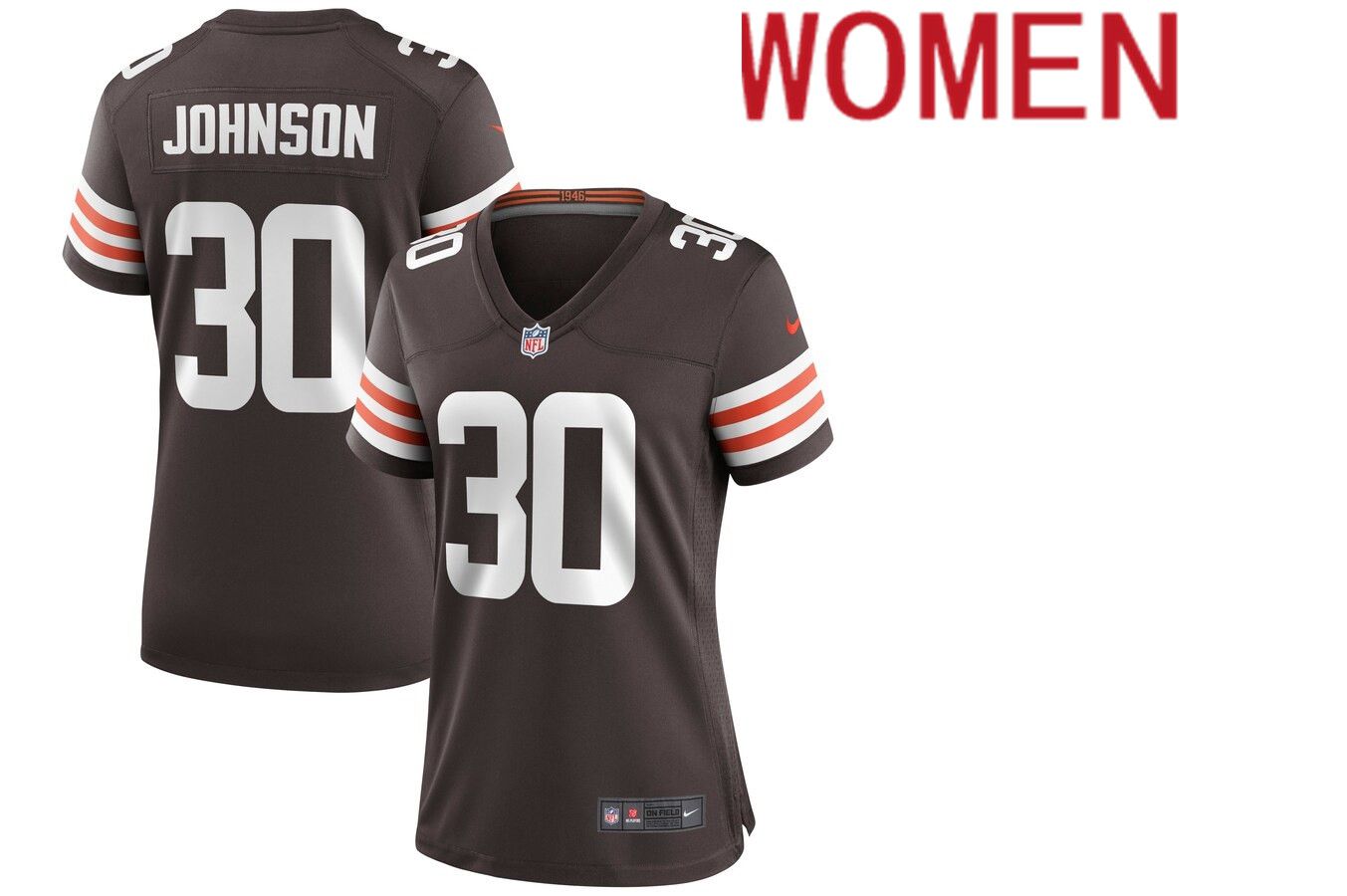 Women Cleveland Browns 30 D Ernest Johnson Nike Brown Game NFL Jersey